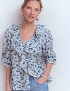 Blouse Eliza à col V et volants