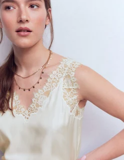 Caraco en soie mélangée à détails en dentelle