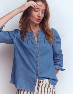 Chemise à manches gigot en jean