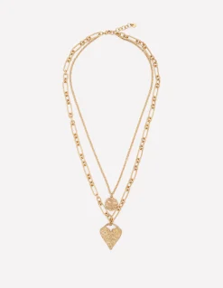 Collier effet accumulation à cœur estampé