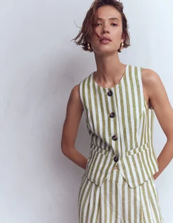 Gilet de costume col U en lin