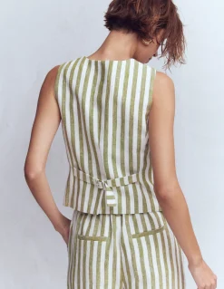 Gilet de costume col U en lin