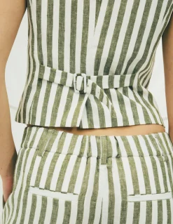 Gilet de costume col U en lin