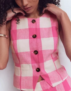 Gilet de costume col U en lin