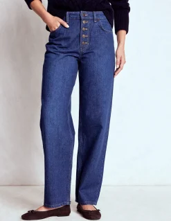 Jean droit à boutons apparents