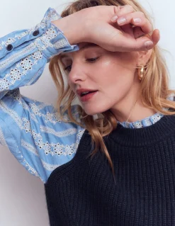 Pull en mélange maille et tissu