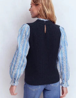 Pull en mélange maille et tissu