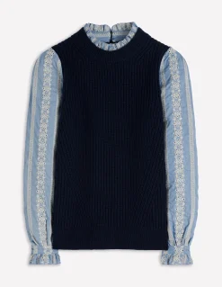 Pull en mélange maille et tissu