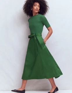 Robe à col rond en mélange de tissus