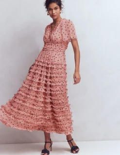 Robe col V volantée en tulle