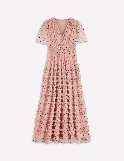 Robe col V volantée en tulle
