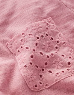 Robe en jersey à poche et broderie anglaise