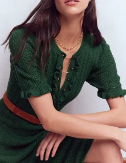 Robe en maille volantée à col tunisien