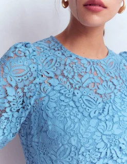 Robe midi à col rond en dentelle