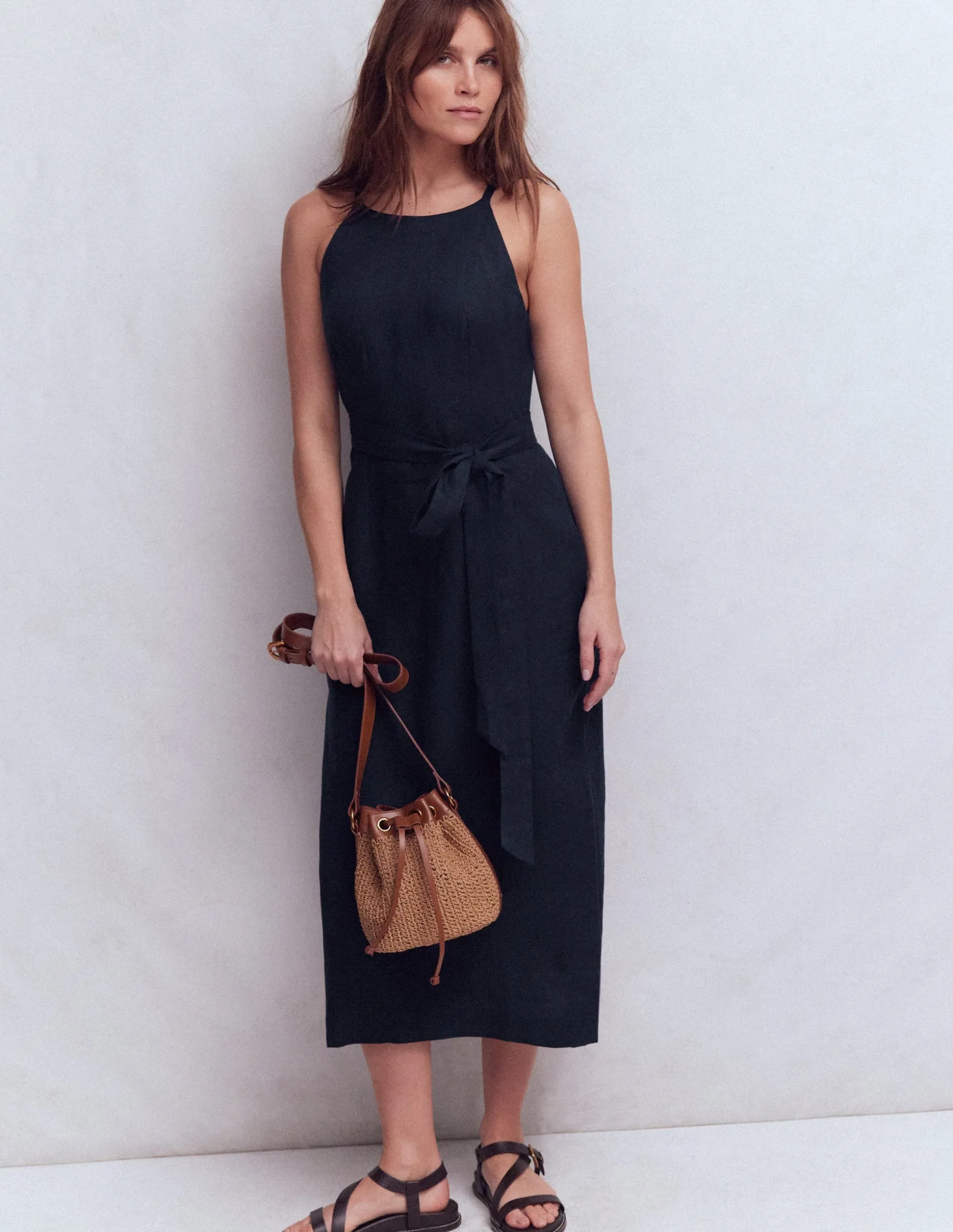 Robe midi à encolure américaine Rosa en lin