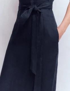 Robe midi à encolure américaine Rosa en lin