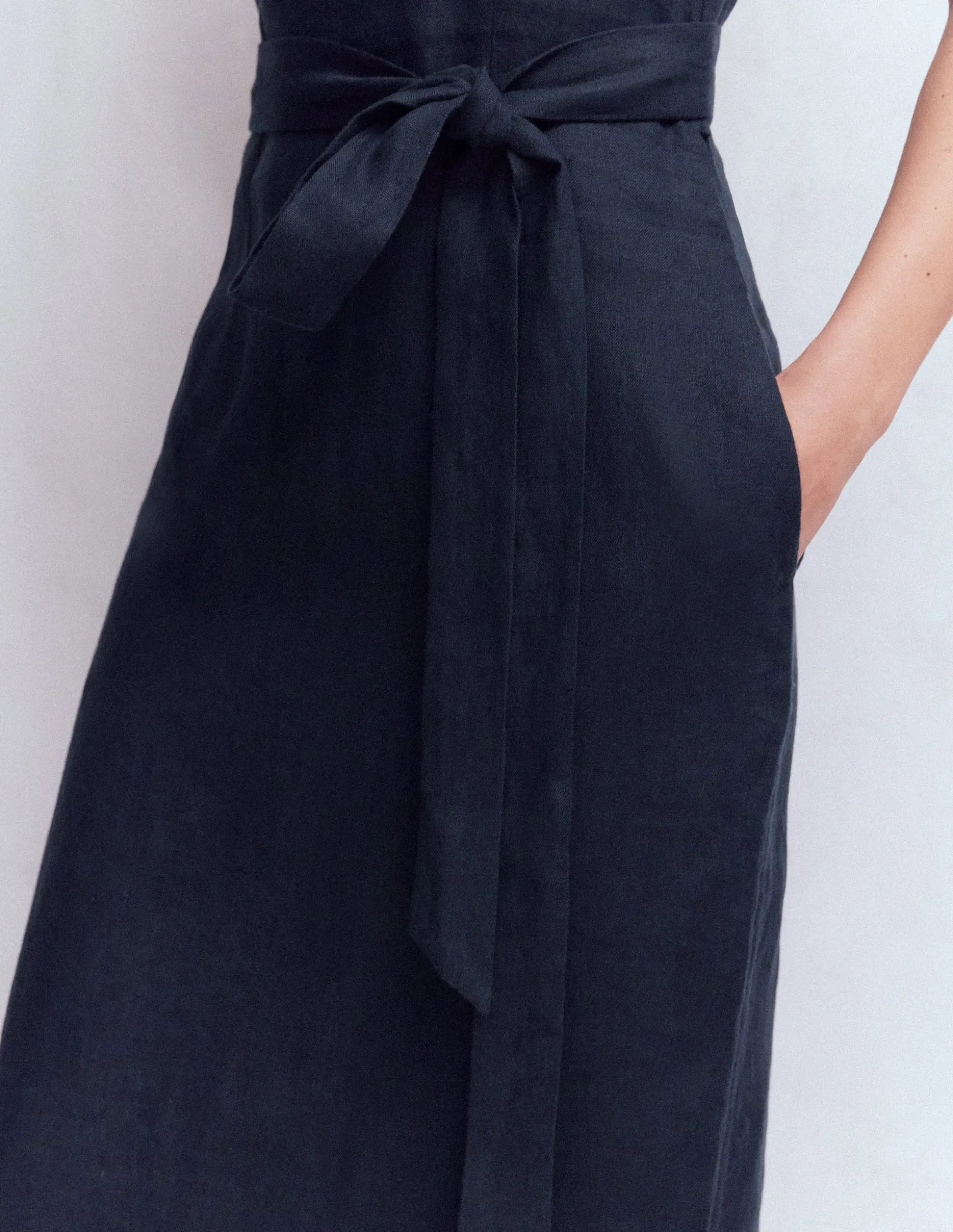 Robe midi à encolure américaine Rosa en lin