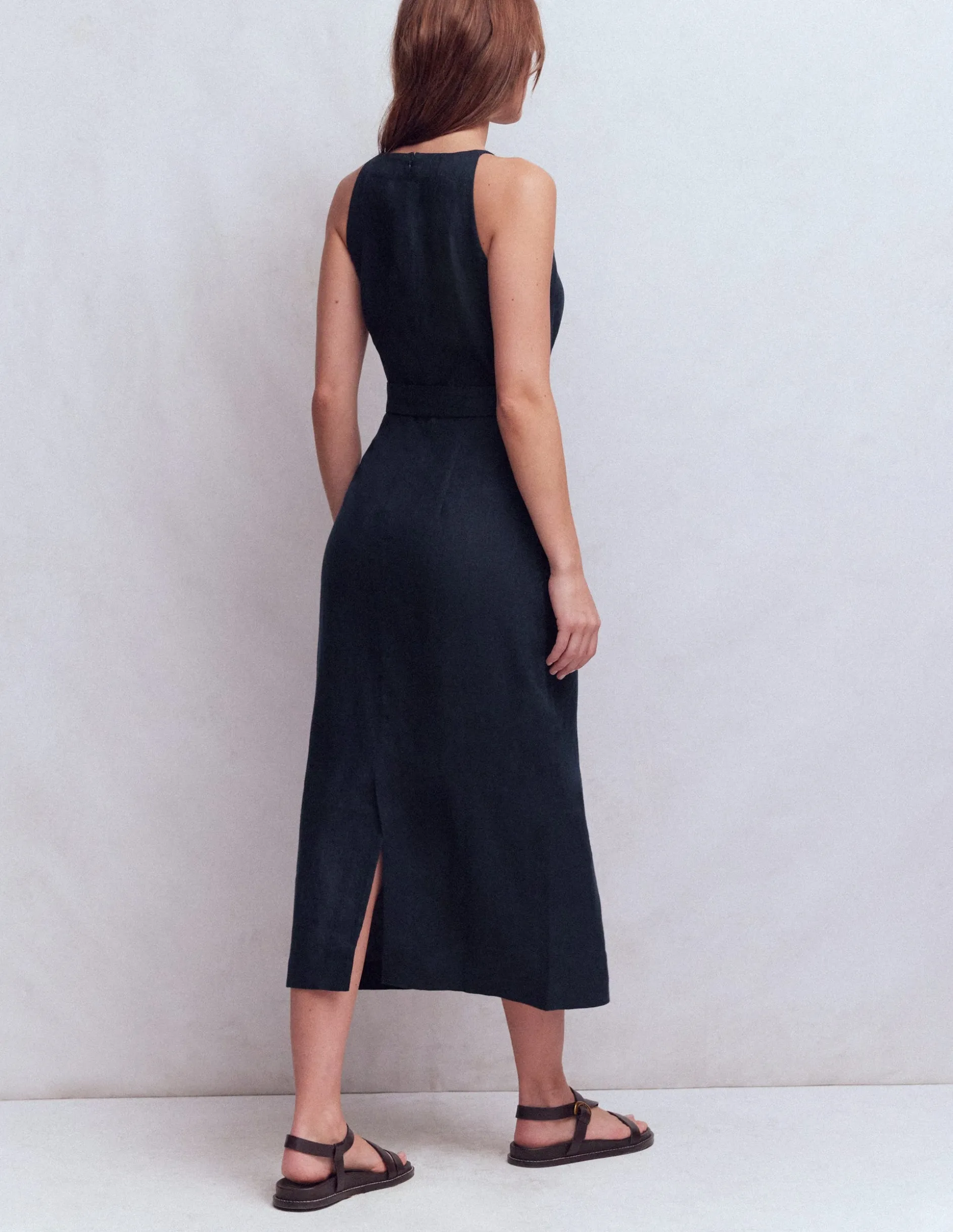 Robe midi à encolure américaine Rosa en lin