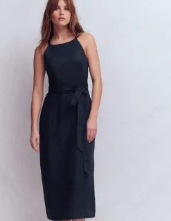 Robe midi à encolure américaine Rosa en lin