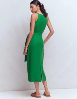 Robe midi à encolure américaine Rosa en lin