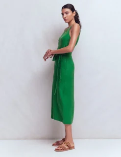 Robe midi à encolure américaine Rosa en lin