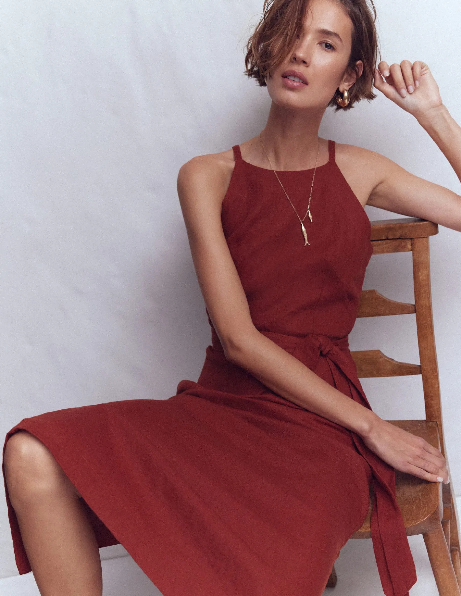 Robe midi à encolure américaine Rosa en lin