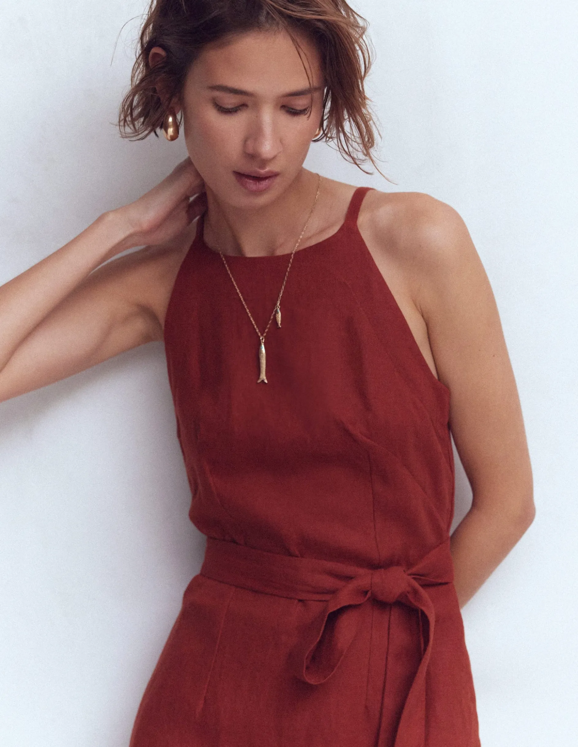 Robe midi à encolure américaine Rosa en lin