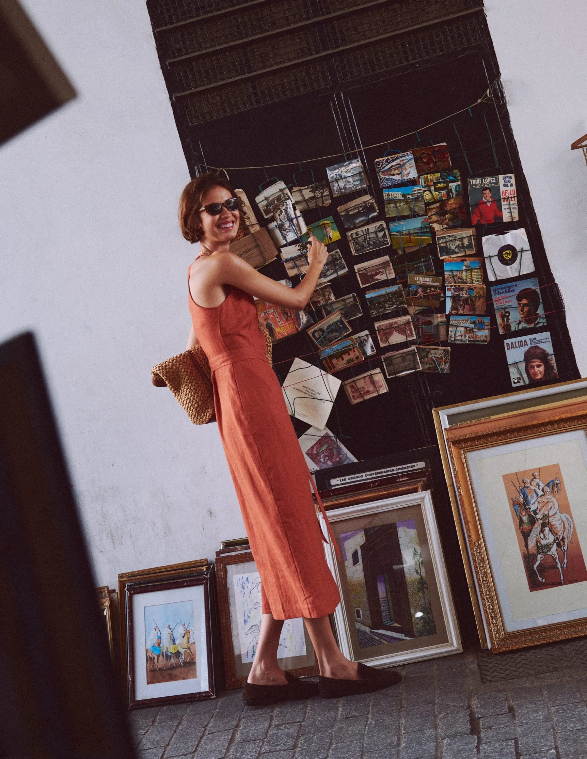 Robe midi à encolure américaine Rosa en lin