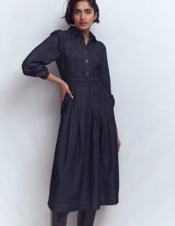 Robe midi en jean à jupe plissée