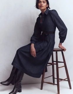 Robe midi en jean à jupe plissée