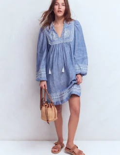 Robe Pia en lin avec empiècement à pampilles