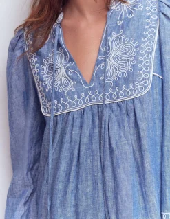 Robe Pia en lin avec empiècement à pampilles