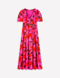 Robe plissée en soie à col V