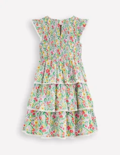 Robe tissée à dentelle et volants