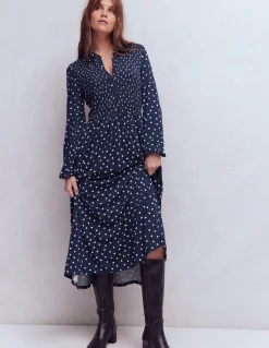 Robe-chemise à smocks en jersey