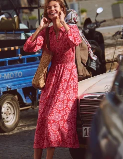 Robe-chemise à smocks en jersey