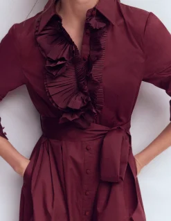 Robe-chemise plissée à volants