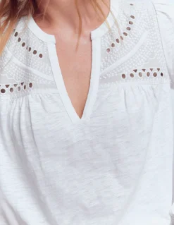 Top à col cranté en mélange de tissus