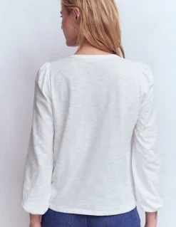 Top à col cranté en mélange de tissus