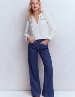 Top à col cranté en mélange de tissus