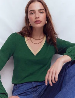 Top à col V métallisé