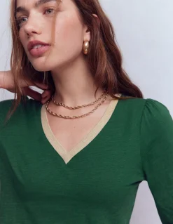 Top à col V métallisé