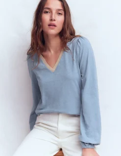 Top à col V métallisé