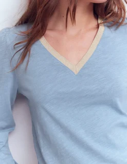 Top à col V métallisé