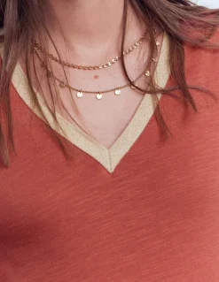 Top à col V métallisé