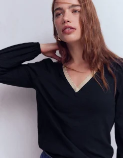 Top à col V métallisé