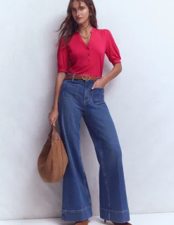 Top à manches courtes et col tunisien ouvert