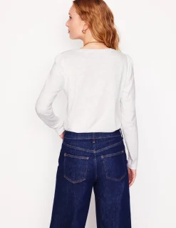 Top à manches longues et col rond en coton