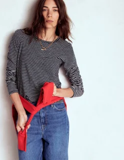 Top à manches longues et col rond en coton