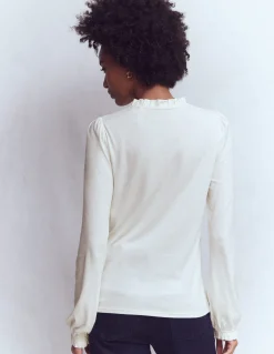 Top boutonné ultra-doux à smocks